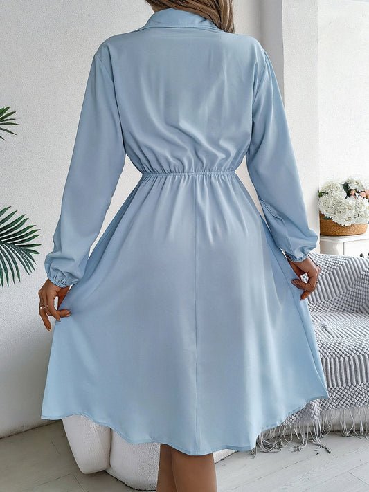 Collared Neck Long Sleeve Dress with Pockets Shop One Place