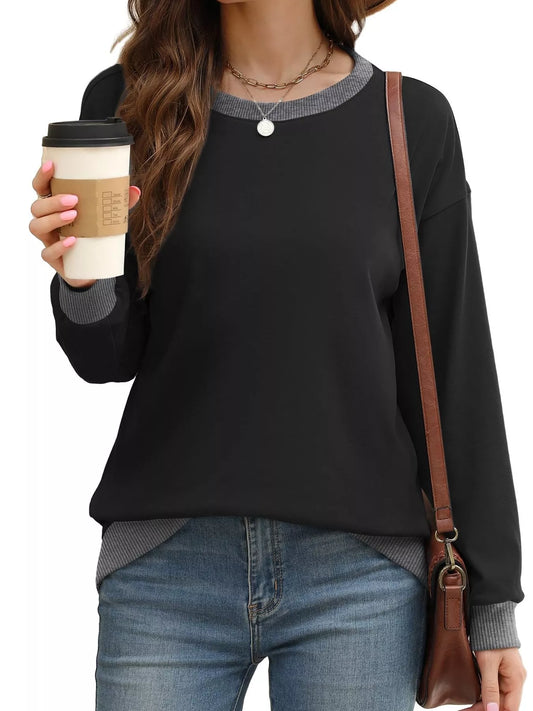 Contrast Trim Crew Neck Casual Sweatshirt Shop One Place