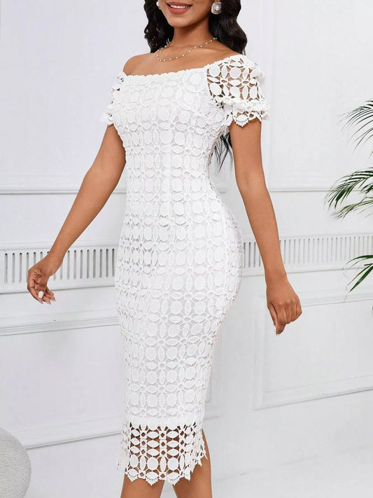 Lace Short Sleeve Midi Dress Shop One Place