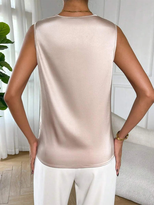 Satin Cowl Neck Sleeveless Blouse Shop One Place