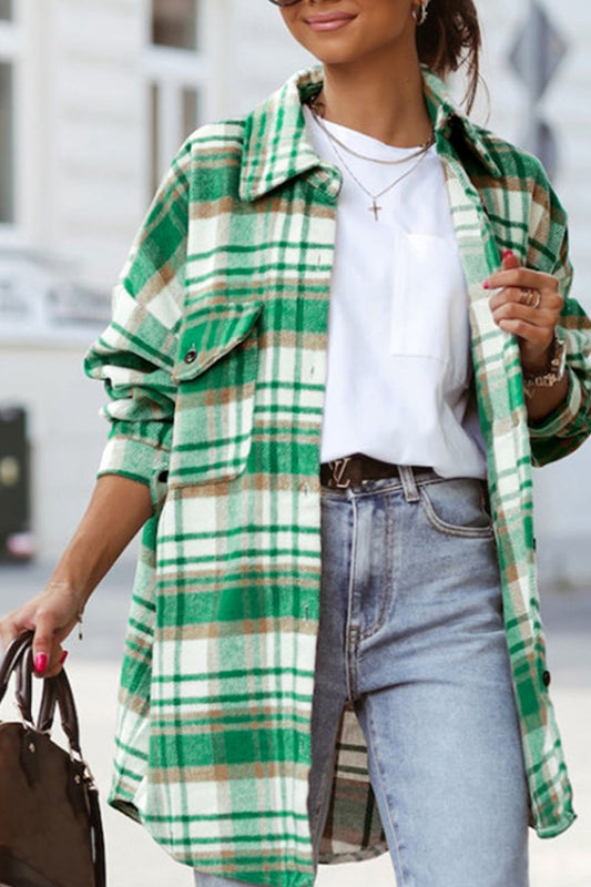 Plaid Flap Pocket Long Sleeve Shacket - Shop One Place