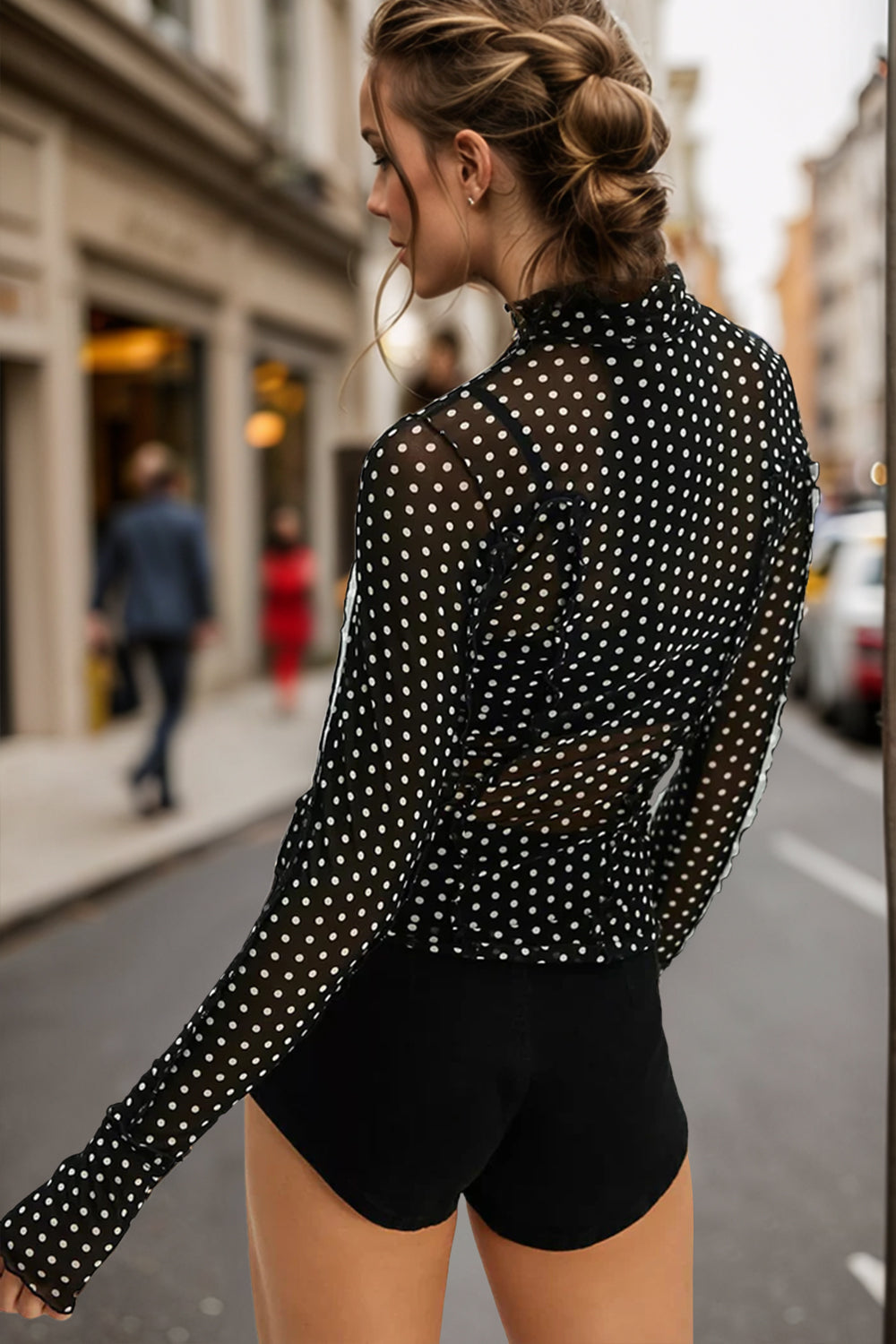Oh Full Size Frill Printed Mock Neck Long Sleeve Top Shop One Place