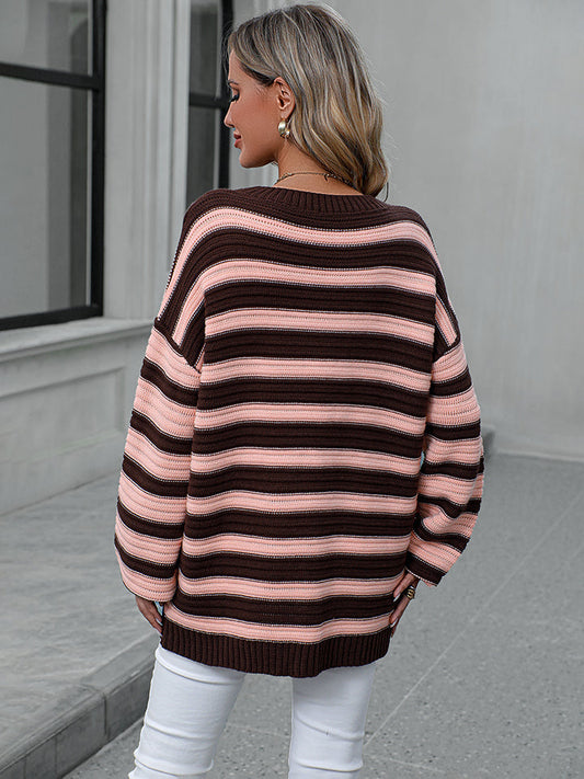Striped Dropped Shoulder Sweater Shop One Place
