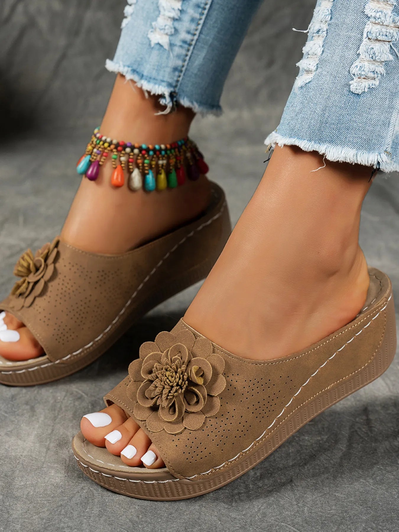 Flower Peep Toe Wedge Sandals Shop One Place