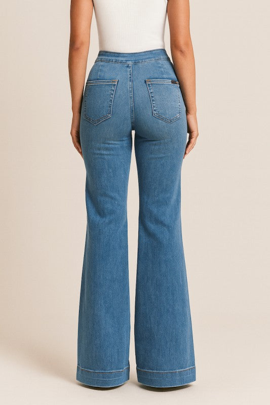 Premium Wide Leg Flare Jean Medium Wash Shop One Place