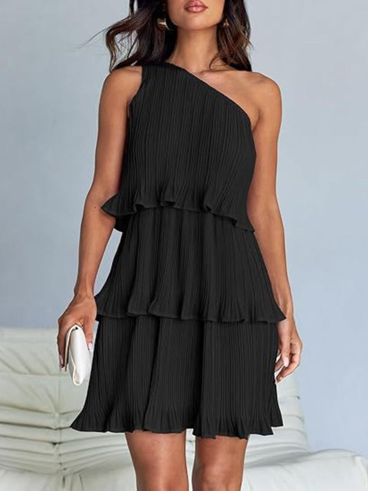 Layered Single Shoulder Mini Dress Shop One Place