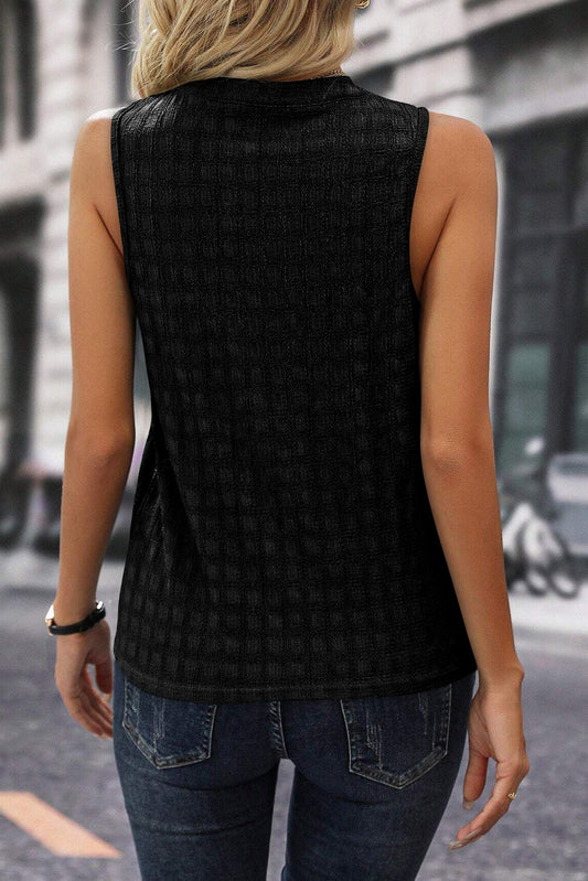 Sea Green Textured Split V Neck Sleeveless Shirt Shop One Place