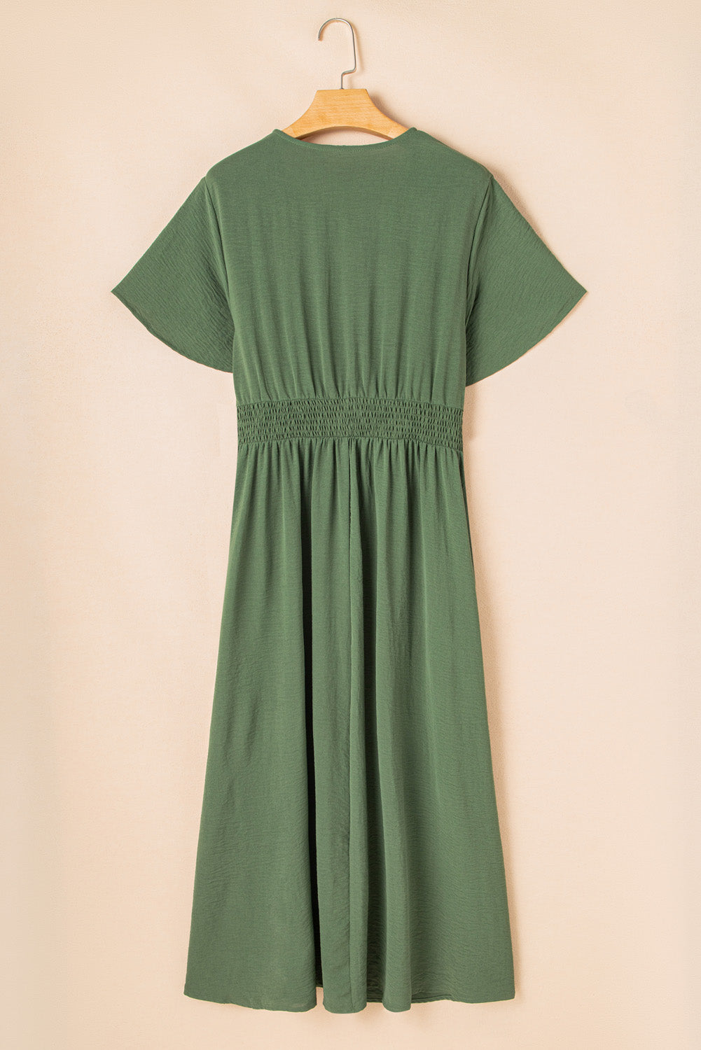 Green Surplice Neckline Smocked High Waist Plus Size Maxi Dress Shop One Place