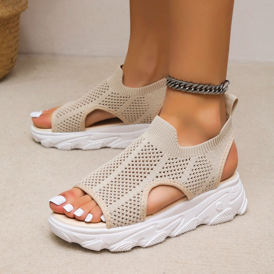 Peep Toe Cutout Mesh Sandals Shop One Place