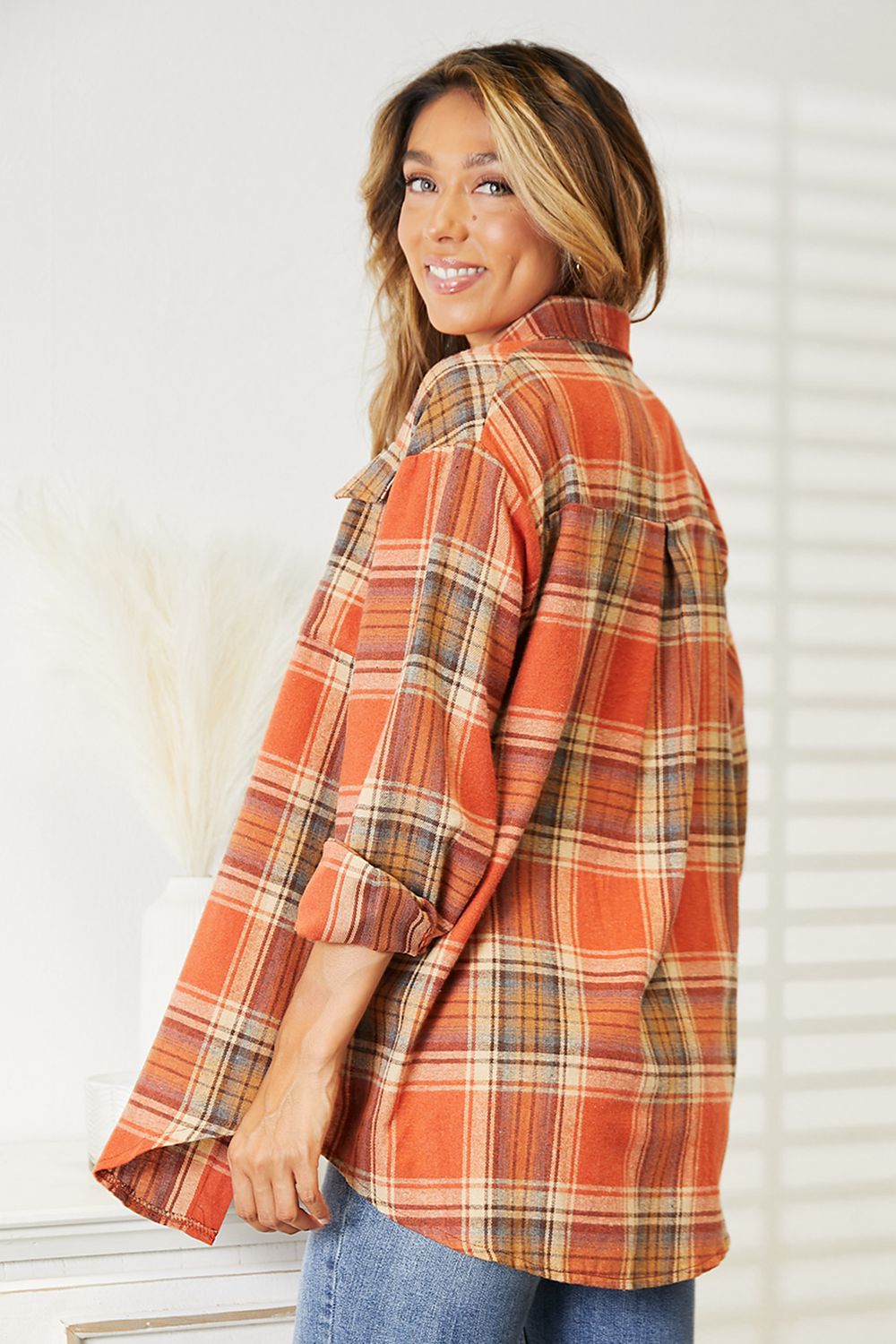 Plaid Dropped Shoulder Shirt Shop One Place
