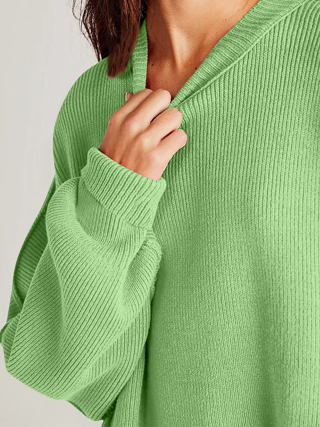 Double Take Side Slit Round Neck Long Sleeve Sweater Shop One Place