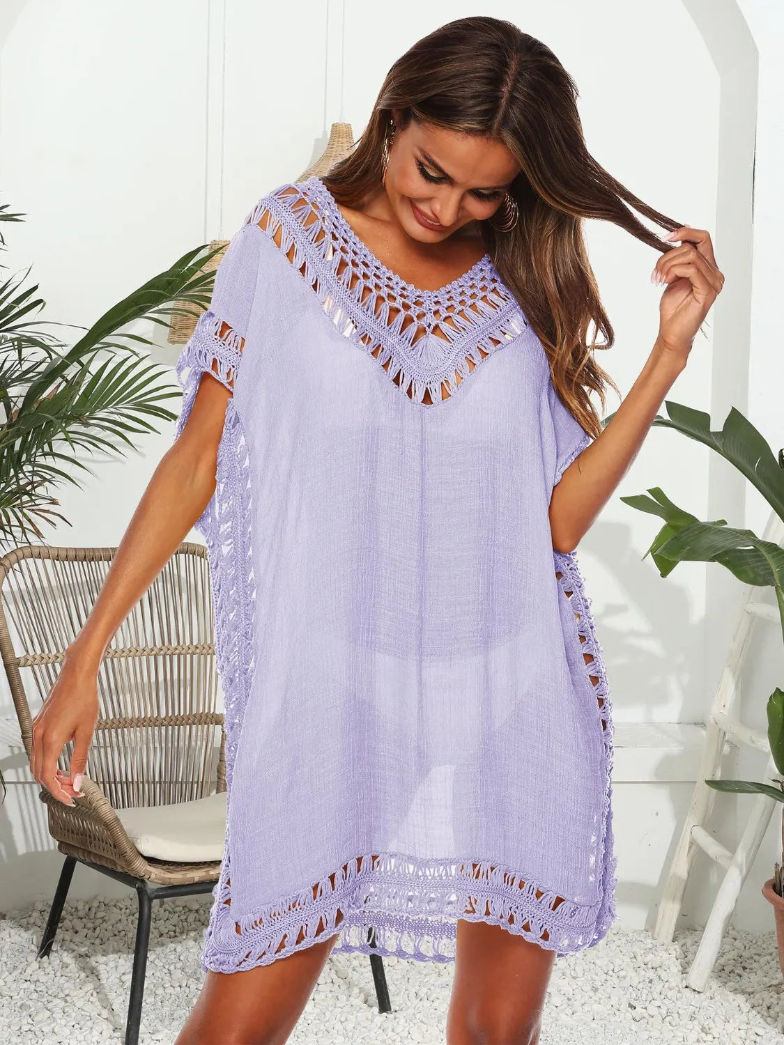 Bohemian Crochet Trim Beach Cover Up Dress Shop One Place