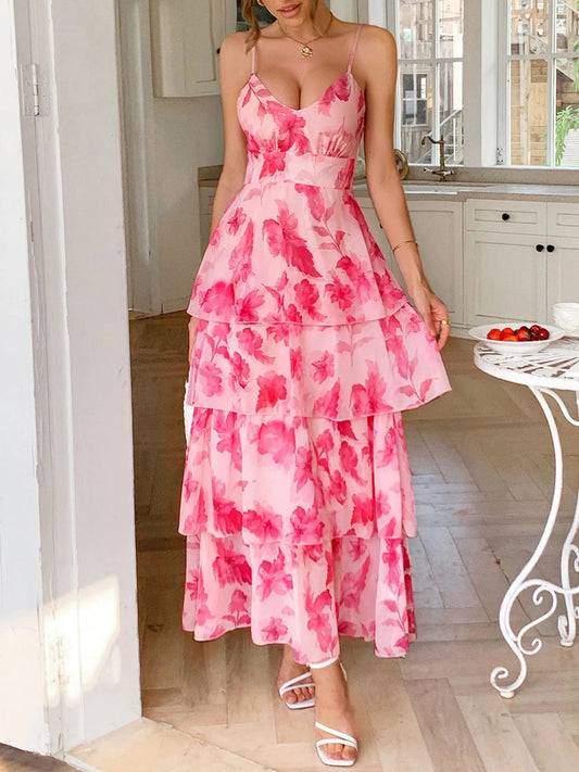 Floral Print Layered Maxi Cami Dress Shop One Place