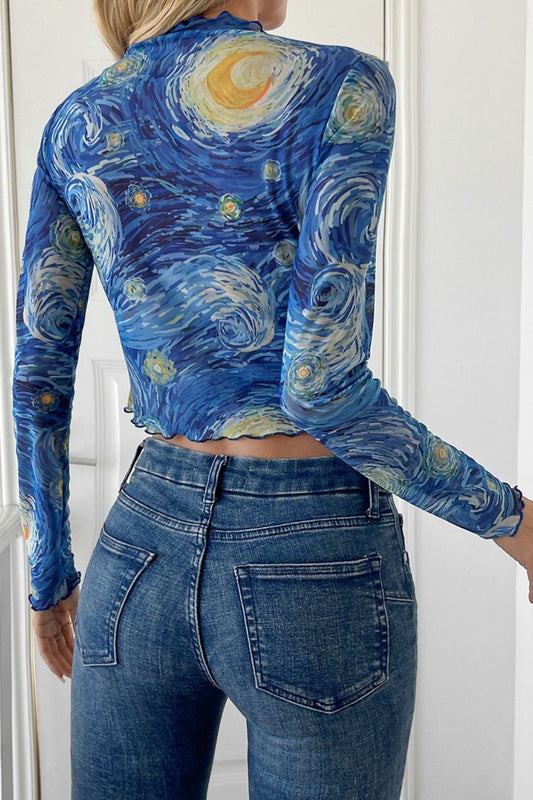 Starry Sky Cropped Mesh T-Shirt Shop One Place