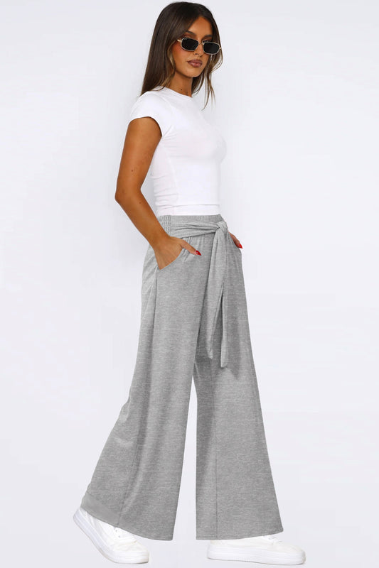 Tied Pocketed Wide Leg Pants Shop One Place