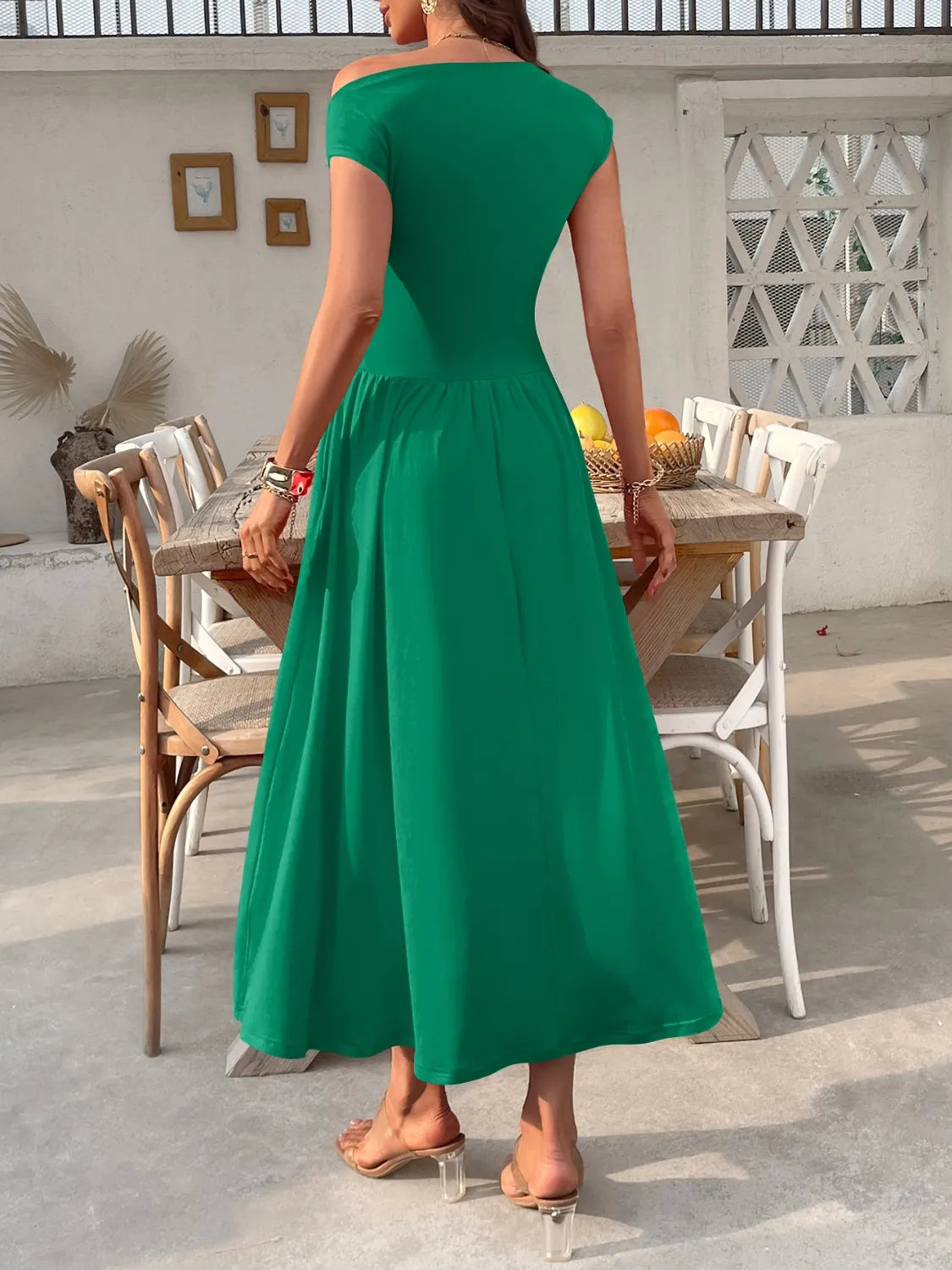 Single Shoulder Midi Dress with Pockets Shop One Place