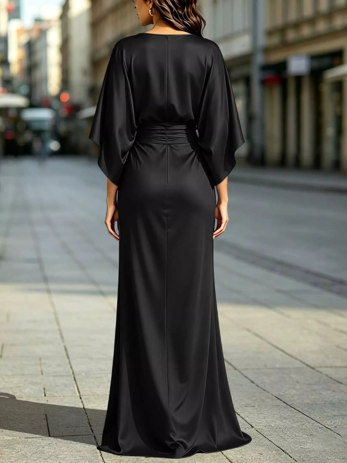 Ruched Waist Maxi Dress with Pockets Shop One Place