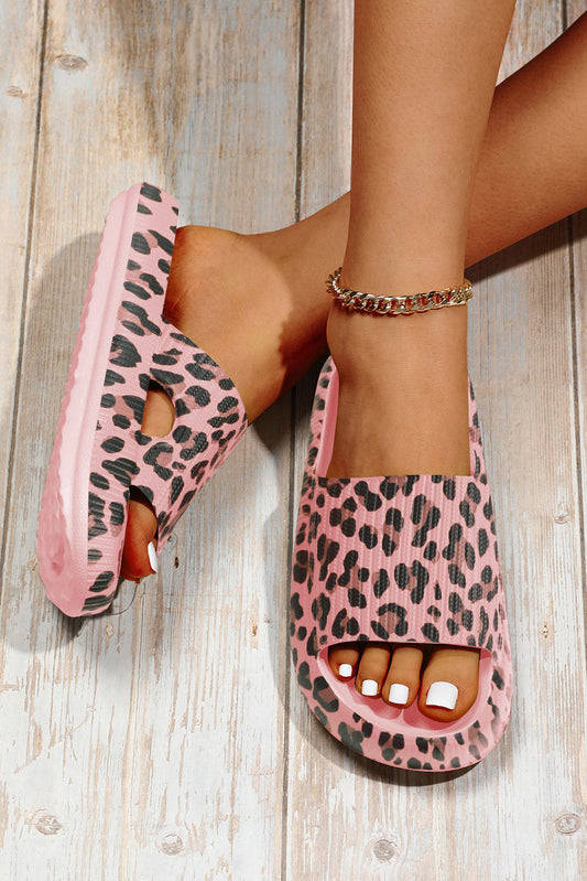 Leopard Thick Sole Flat Slides Shoes Shop One Place