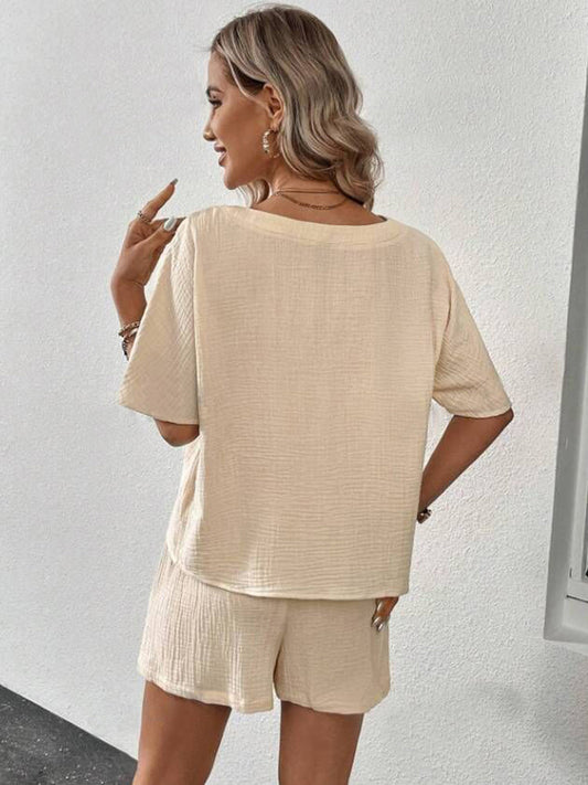 V-Neck Half Sleeve Top and Shorts Set Shop One Place
