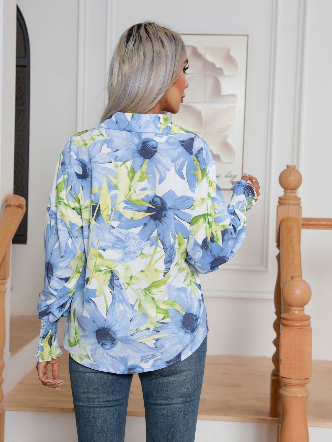 Button Down Printed Long Sleeve Shirt Shop One Place