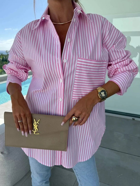 Striped Oversized Button-Down Shirt Shop One Place