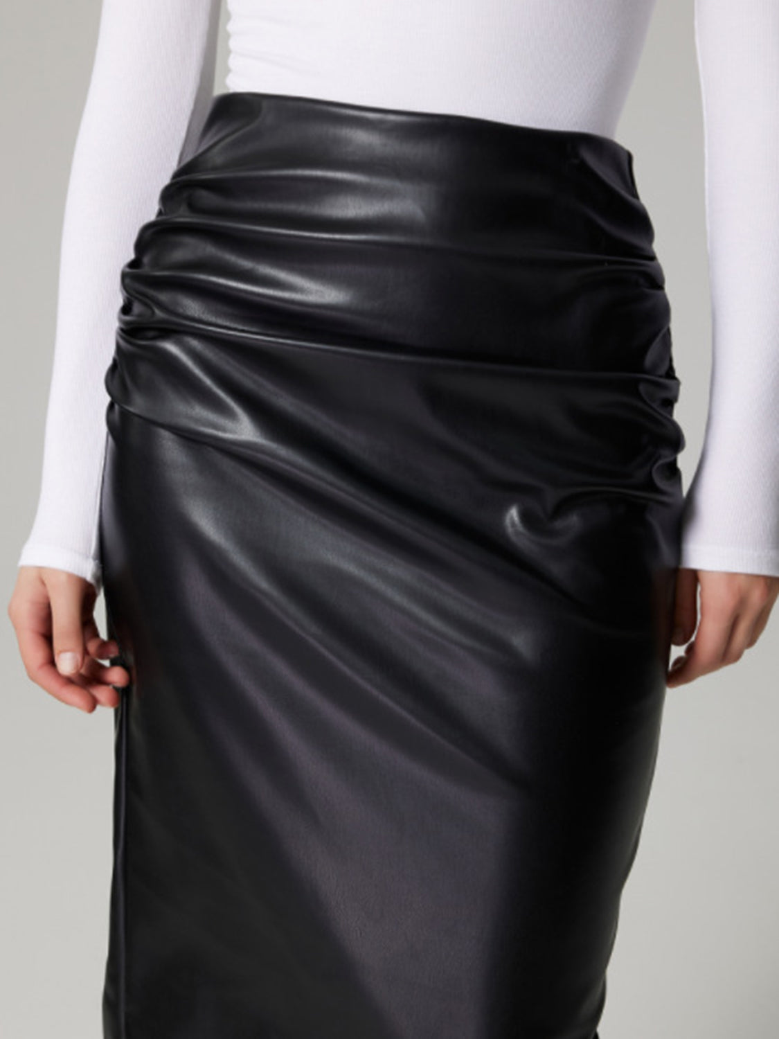 Slit Back Ruched Midi Skirt Shop One Place