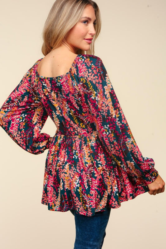 Haptics Full Size Peplum Floral Square Neck Blouse Shop One Place