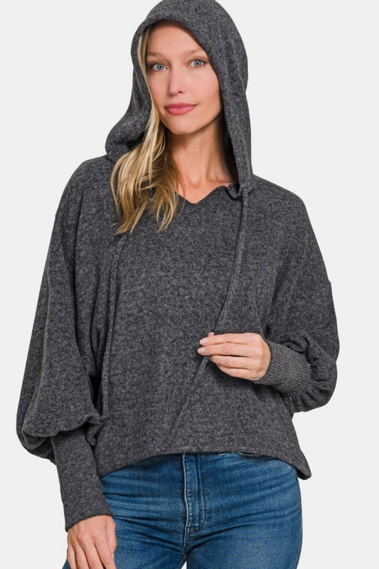 Zenana Brushed Hacci Drop Shoulder Cropped Hoodie Shop One Place