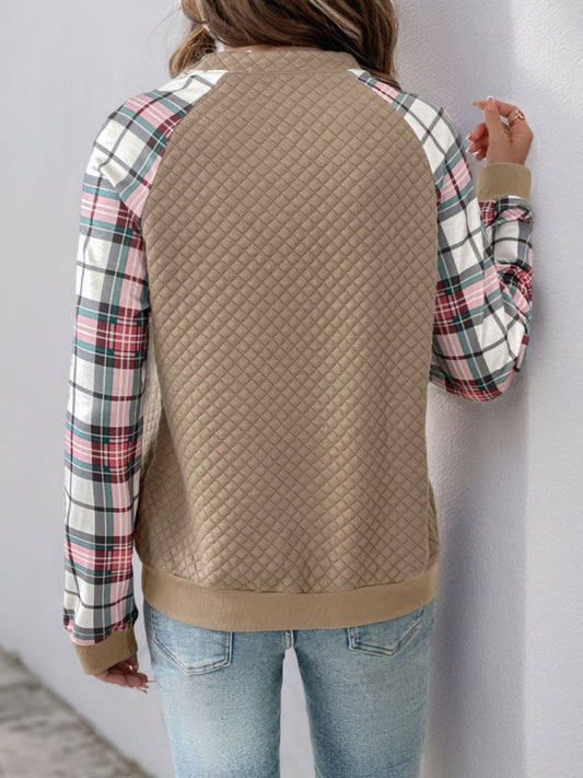 Perfee Plaid Half Zip Long Sleeve Texture Sweatshirt Shop One Place