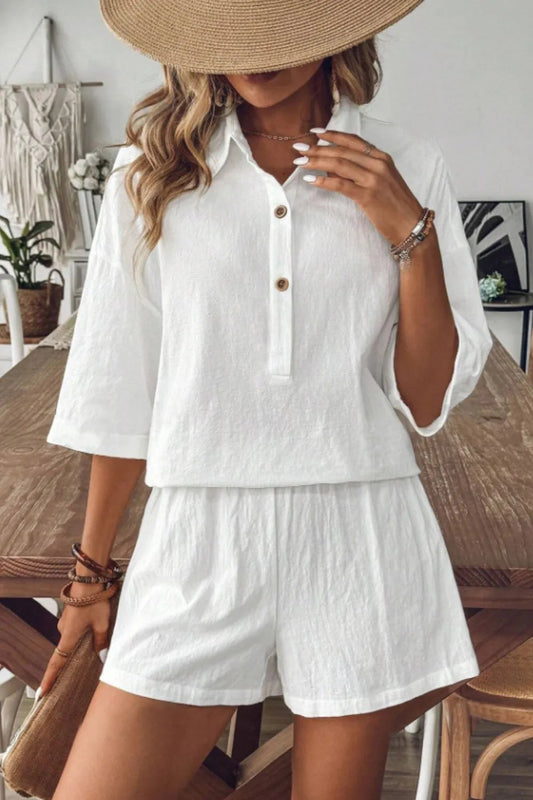 Collared Neck Half Sleeve Top and Shorts Set Shop One Place