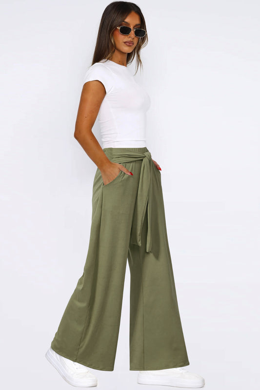 Tied Wide Leg Pants with Pockets Shop One Place