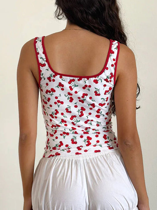 Cherry Print Square Neck Tank Shop One Place