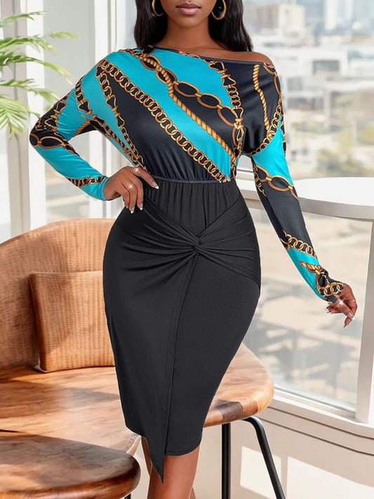 Perfee Twisted Printed Long Sleeve Dress Shop One Place