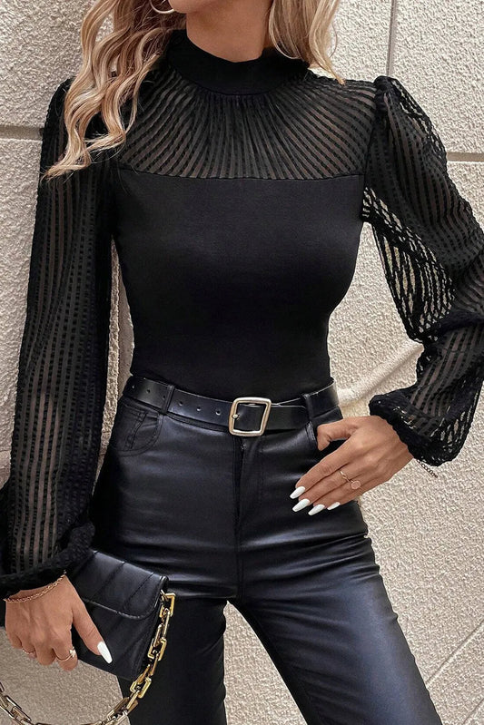Mock Neck Long Sleeve Blouse Shop One Place