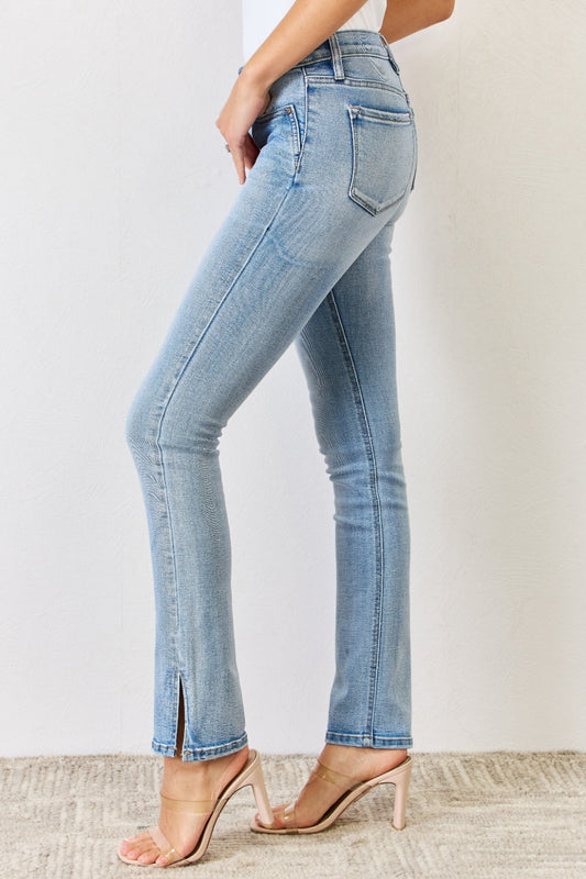 Kancan Full Size Mid Rise Y2K Slit Bootcut Jeans Shop One Place