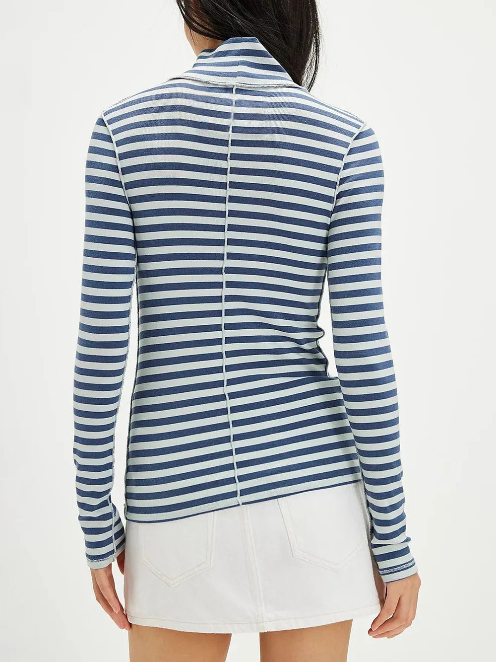 Exposed Seam Striped Turtleneck Long Sleeve T-Shirt Shop One Place
