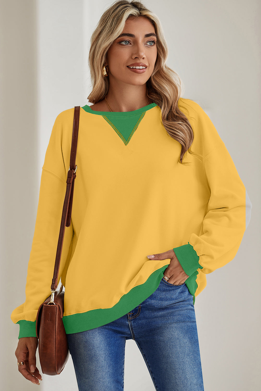 Drop Shoulder Crewneck Oversized Sweatshirt Shop One Place