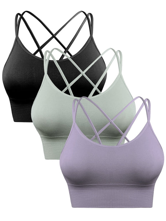 3 Pack Women's Sports Bra Padded Crisscross Yoga Bra Seamless Medium-Impact Fitness Activewear Shop One Place