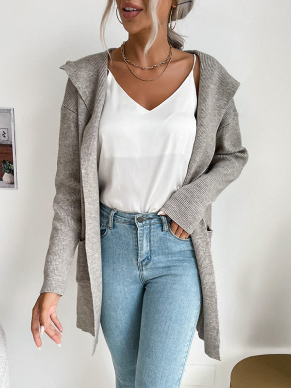 Women's hooded pit knitted sweater cardigan coat Shop One Place