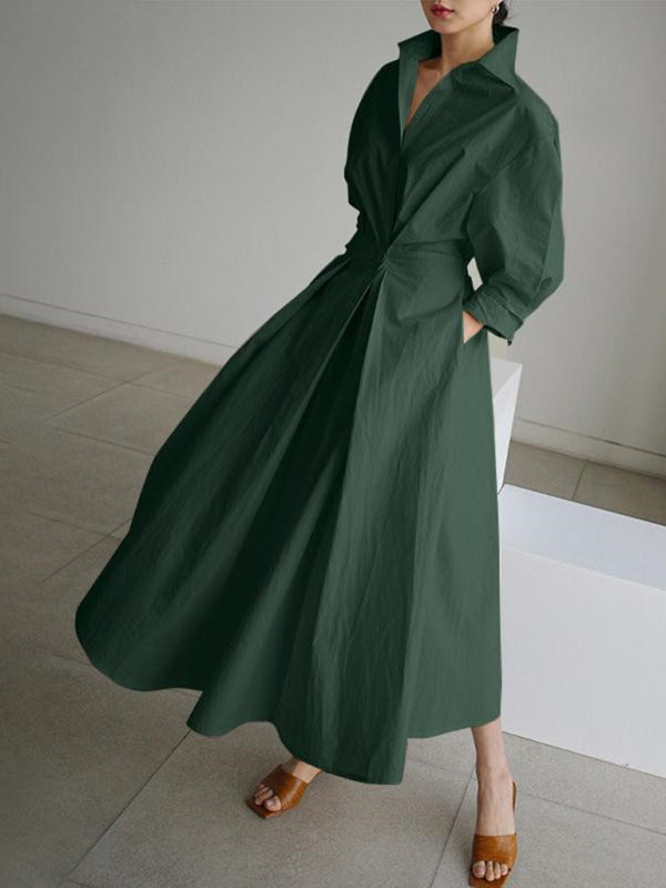 Women's Solid Color Elegant Shirt Dress Shop One Place