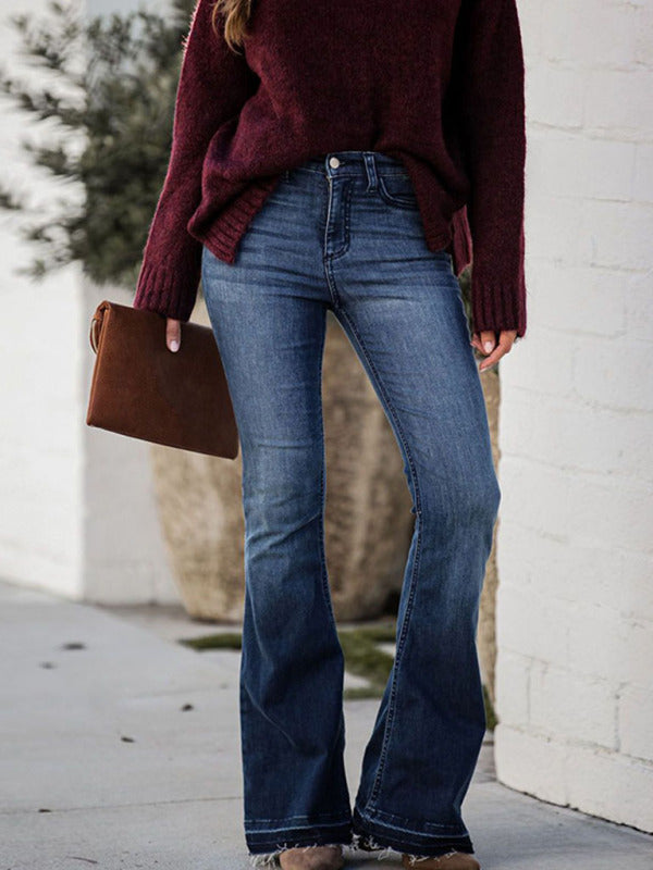 Ladies Fit Stretch Raw Edge Flared Jeans Shop One Place