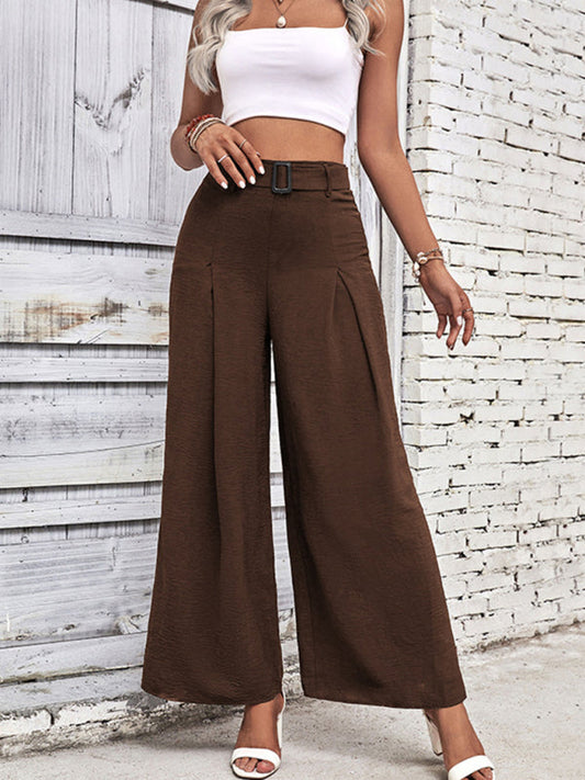 women's summer high waist wide leg casual pants with belt Shop One Place