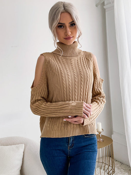 New fashionable women's bottoming turtleneck solid color long-sleeved twist off-shoulder sweater Shop One Place