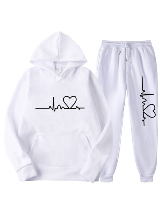 ECG Print Hoodie women and Men's Fleece Sweatshirt Set Shop One Place