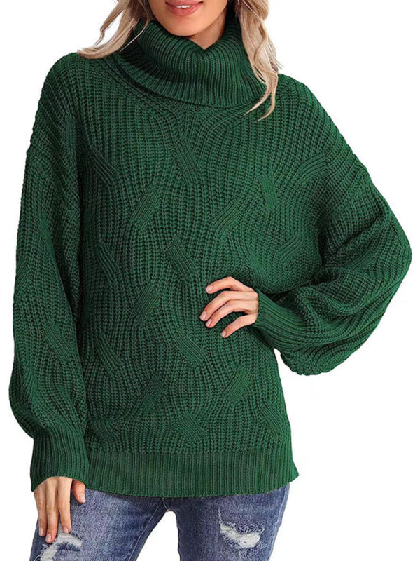 Thick line long sleeve solid color pullover turtleneck sweater Shop One Place