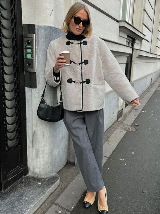 Fashionable Cashmere Women's Metal Lock Design Cardigan Jacket Shop One Place