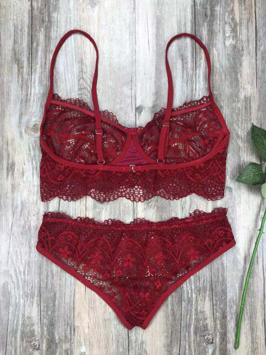 New lace sexy lingerie set solid color eyelash lace set Shop One Place