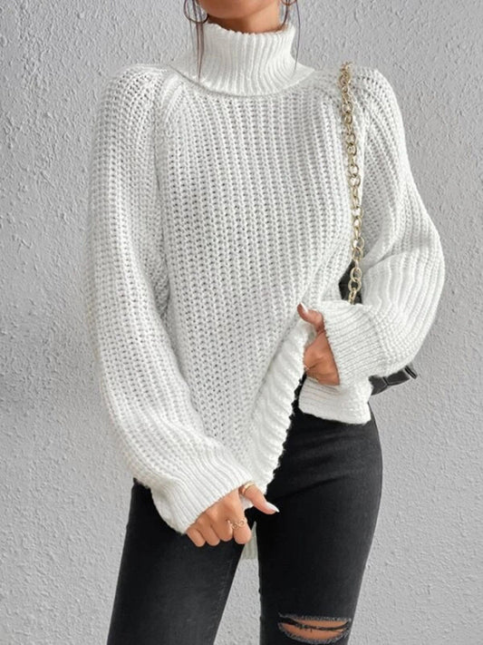 Women's casual pullover turtleneck slit loose sweater Shop One Place