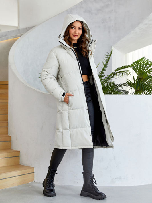 Women's warm windproof zipper thickened long coat Shop One Place