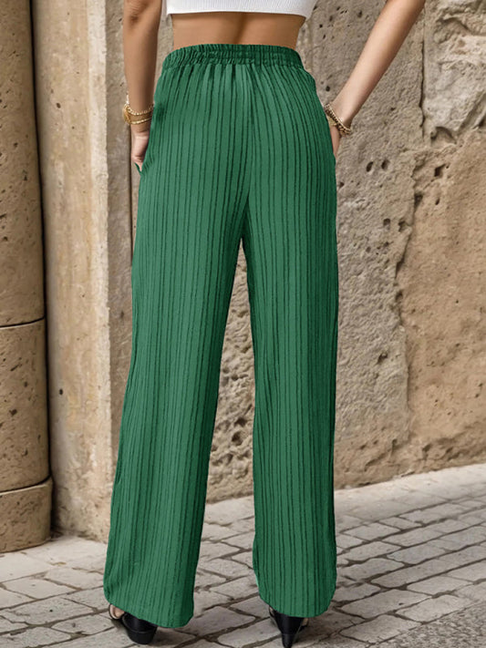 Women's New Casual Pleated Textured Elastic Straight Pants Shop One Place